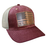 flag-burgundy-leather-religious-cap-hold-fast