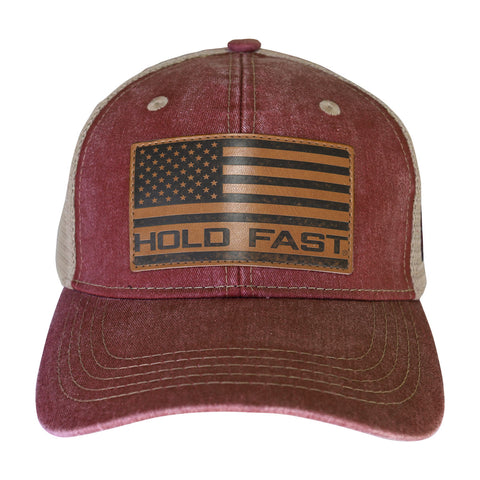 flag-burgundy-leather-religious-cap-hold-fast